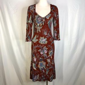 RARE Vintage 90’s Janet Russo Nantucket NY Brown Paisley Midi Dress US Women’s 6